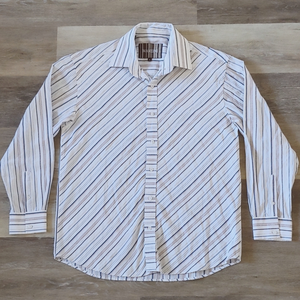 Manzini Western Style Long Sleeve Button Down Shirt 100% Cotton Size XL